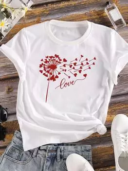 (Азиатский размер) Мультфильм тренд милый женский футболка верхняя одежда повседневная цветочная мода короткий рукав футболка женский принт леди графические футболки S