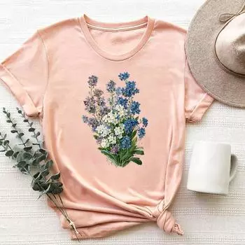 (Азиатский размер)Одежда акварель прекрасный тренд сладкий 90-х годов повседневная футболка с коротким рукавом модная футболка женская женская футболка с принтом женская графическая футболка S