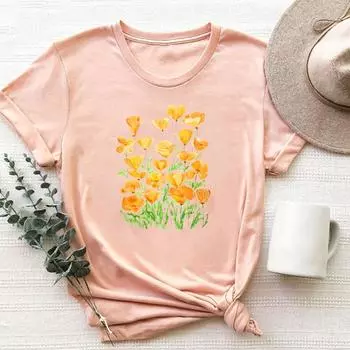 (Азиатский размер)Одежда, цветочный тренд, милая 90-х годов, милая повседневная футболка с коротким рукавом, модная футболка, женская футболка с принтом, женская женская футболка с графикой S