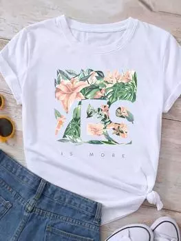 (Азиатский размер) Одежда футболка футболка акварель цветочный стиль тренд 90-х годов топ женский женский принт модные женские футболки с коротким рукавом и графикой S