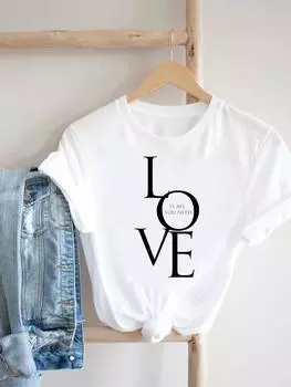 (Азиатский размер) Одежда футболка футболка Love Style Trend 90-х годов милый топ женский женский принт модные женские футболки с коротким рукавом и графикой S