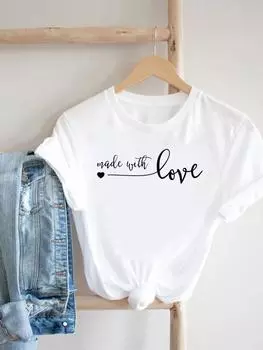 (Азиатский размер) Одежда Футболка Футболка Женская Love Faith Sweet 90-х годов Женская мода с принтом Женские футболки с короткими рукавами и графикой S