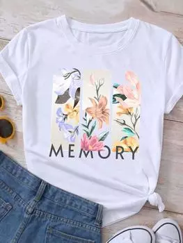 (Азиатский размер) Одежда, футболка, топ, женская акварель, сладкий тренд 90-х годов, женская модная футболка с принтом, женские футболки с коротким рукавом и графикой S