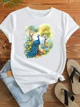 (Азиатский размер) Одежда, повседневная акварель, прекрасный стиль, трендовая футболка, женская футболка с коротким рукавом, модная женская футболка с принтом, женские футболки с графическим рисунком S