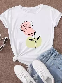 (Азиатский размер) Одежда, повседневная акварель, прекрасный стиль, трендовая футболка, женская футболка с коротким рукавом, модная женская футболка с принтом, женские футболки с графическим рисунком S