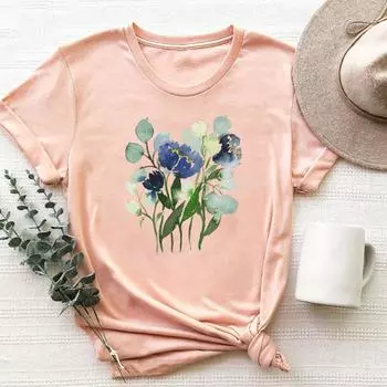 (Азиатский размер)Одежда Повседневная акварель Сладкая тенденция 90-х годов Прекрасная футболка с коротким рукавом Модная футболка Женская женская футболка с принтом S