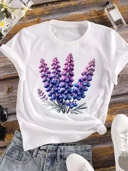 (Азиатский размер) Одежда Повседневная Цветочная Милая Растительная Тенденция Модная Футболка С Коротким Рукавом Женская Футболка С Принтом Женская Графическая Футболка S