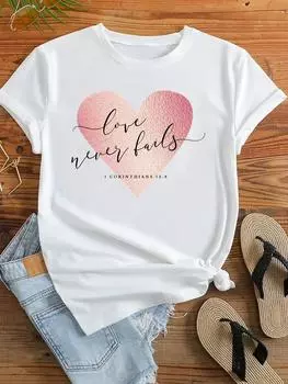 (Азиатский размер) Одежда, повседневная футболка с надписью «Love Heart Letter», трендовая женская футболка с коротким рукавом, модная женская футболка с принтом, женские футболки с графическим рисунком S