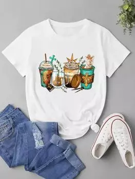 (Азиатский размер) Одежда, повседневная футболка, женская футболка с коротким рукавом, модная женская футболка с цветочным принтом веры, женские футболки с графическим рисунком S