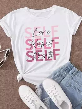(Азиатский размер) Одежда, повседневная футболка, женская футболка с надписью, милая, милая, с коротким рукавом, модная женская футболка с принтом, женские футболки с графическим рисунком S