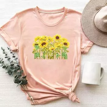 (Азиатский размер)Одежда, повседневная милая футболка с коротким рукавом и цветочным принтом, модная футболка, женская женская футболка с графическим принтом S