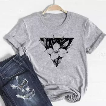 (Азиатский размер)Одежда, повседневная женская футболка с коротким рукавом в стиле 90-х годов, милый стиль, трендовый цветочный принт, женская футболка с графическим рисунком, модная футболка S