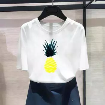 Азиатский размер - одежда, повседневная женская футболка с принтом, акварель, прекрасный тренд, милый женский летний топ 90-х годов, модная футболка с рисунком, футболка с коротким рукавом S