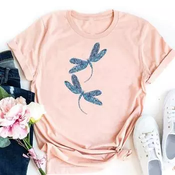 (Азиатский размер)Одежда Стрекоза, милый милый стиль, милая повседневная футболка с короткими рукавами, модная футболка, женская футболка с принтом, женская женская футболка с графикой S