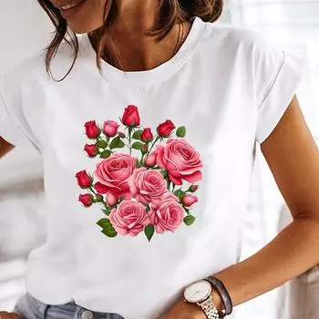 (Азиатский размер) Одежда женская Повседневная милая трендовая женская футболка с цветочным принтом, футболка с коротким рукавом, модные женские графические футболки S