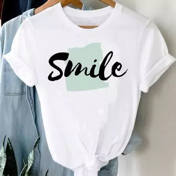 (Азиатский размер) письмо акварель тренд одежда повседневная цветок женская футболка топ мода короткий рукав футболка принт женская графическая футболка S