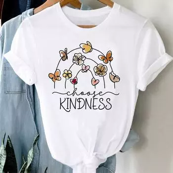 (Азиатский размер) Письмо тренд милый одежда повседневный цветок женская футболка топ мода короткий рукав футболка принт леди женские графические футболки S