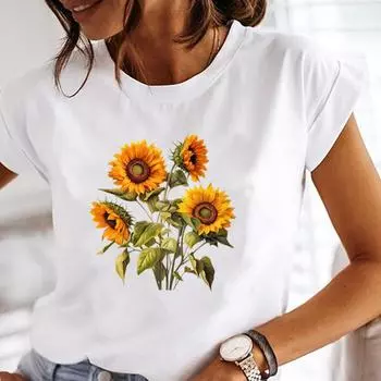 (Азиатский размер) Повседневная футболка с принтом, милая акварель 90-х, короткий рукав, футболка, модная женская одежда, женские футболки с круглым вырезом и графическим принтом S