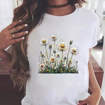 (Азиатский размер) Повседневная женская мода принт с коротким рукавом футболки милые милые цветочные тренды милая одежда T женский топ графическая футболка S