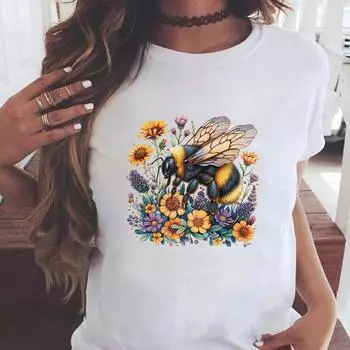 (Азиатский размер) Повседневная женская мода принт с коротким рукавом футболки сладкий цветок милый 90-е одежда T женский топ графическая футболка S