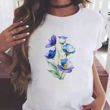 (Азиатский размер) Повседневная женская мода принт с коротким рукавом футболки с изображением растений и цветов трендовая милая одежда футболка женский топ с рисунком футболка S