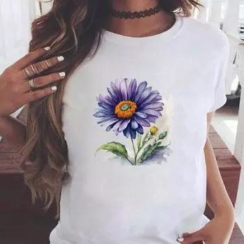 (Азиатский размер) Повседневная женская мода принт с коротким рукавом футболки акварельный цветочный стиль одежда T женский топ графическая футболка S