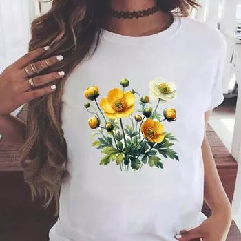 (Азиатский размер) Повседневная женская мода принт с коротким рукавом футболки 90-х годов цветок милый прекрасный одежда T женский топ графическая футболка S