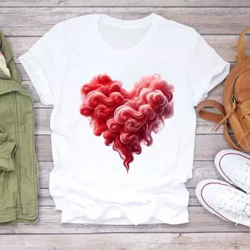 (Азиатский размер) Повседневные футболки с изображением сердца и любви, милая женская одежда, футболка с коротким рукавом, модные женские футболки с принтом и графикой S