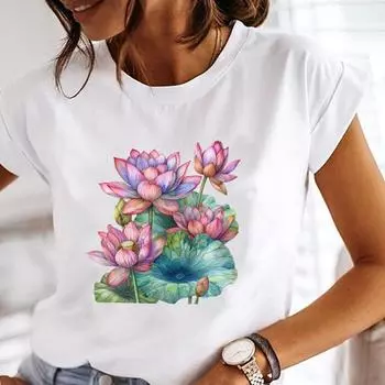 (Азиатский размер) Повседневный милый цветочный стиль 90-х годов принтованный топ короткий рукав футболка модная женская одежда с круглым вырезом женские графические футболки S