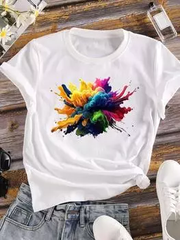 (Азиатский размер) Прекрасная акварельная футболка с коротким рукавом женская футболка верхняя одежда повседневная модная женская футболка с цветочным принтом женская графическая футболка S