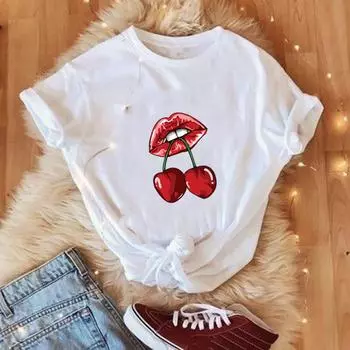 Азиатский размер-принт T, прекрасная акварель, трендовая одежда для губ, летний топ, футболка с рисунком, повседневная женская женская футболка с рисунком, женская мода, футболка с коротким рукавом S