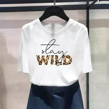 Азиатский размер-принт, женская футболка с леопардовым принтом, сладкая одежда 90-х годов, повседневная женская летняя футболка с рисунком, модная футболка с коротким рукавом S