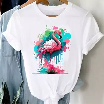 (Азиатский размер) Принт Женская футболка Топ пляжный тренд отпуск одежда повседневная Цветочная мода короткий рукав футболка женские графические футболки S