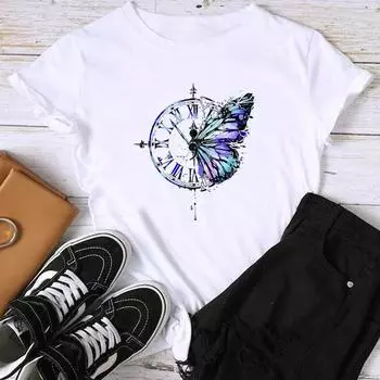 Азиатский размер-принт, женский винтажный стиль, любовь, сердце, сладкий стиль 90-х, женская футболка, повседневная женская летняя футболка, модная футболка с коротким рукавом и рисунком S