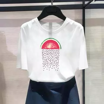 Азиатский размер с принтом, женская арбузная фруктовая футболка в стиле 90-х годов, милая женская футболка, повседневная женская летняя футболка с графическим рисунком, модная футболка с коротким рукавом S