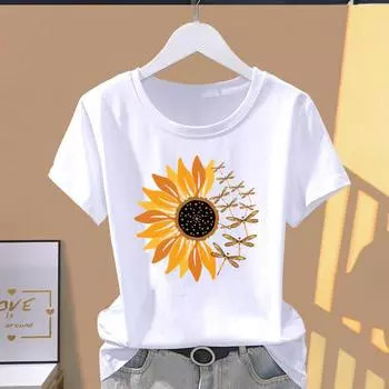 Азиатский размер с принтом, женская футболка с рисунком стрекозы, милая одежда 90-х годов, повседневная женская летняя футболка с графическим принтом, модная футболка с коротким рукавом S