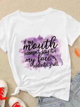 (Азиатский размер) Симпатичная женская футболка в стиле 90-х с буквенным принтом, футболка с коротким рукавом, верхняя одежда, модный женский повседневный принт с принтом, женские футболки с графикой S