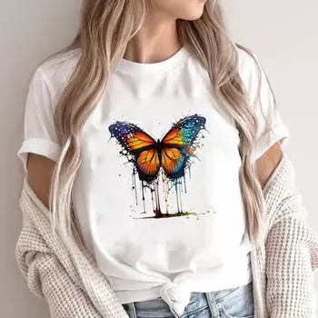 (Азиатский размер)T Бабочка Акварельная трендовая одежда Повседневная модная женская футболка с принтом Повседневная женская футболка с коротким рукавом и графикой S