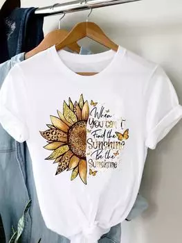 (Азиатский размер) Тенденция бабочки и цветка 90-х годов, милая женская футболка с коротким рукавом и модным принтом, женская футболка, верхняя одежда, повседневная футболка, женские футболки с графикой S