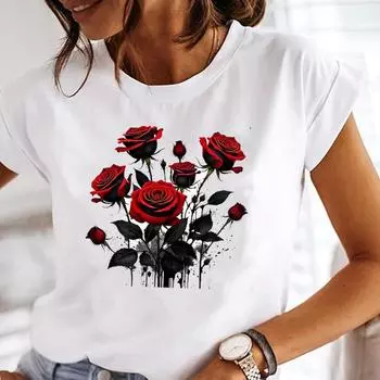 (Азиатский размер) Тенденция в одежде с цветочным принтом и коротким рукавом Футболка Модная женская повседневная женская футболка Топ Женские графические футболки S