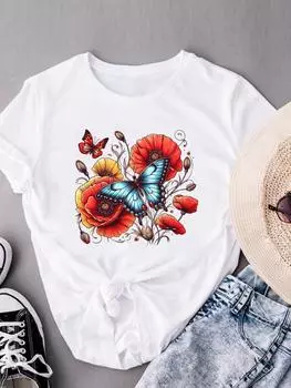 (Азиатский размер) тренд акварель милый одежда мода принт короткий рукав футболки T женский повседневный женский топ с рисунком футболка S