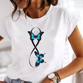 (Азиатский размер) Трендовая одежда бабочка милая футболка с коротким рукавом с принтом модная женская повседневная женская футболка топ женская графическая футболка S