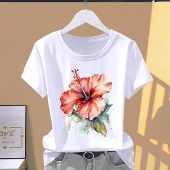 (Азиатский размер) трендовый акварельный стиль футболки с коротким рукавом трендовая футболка модная принт женская повседневная женская футболка с рисунком S