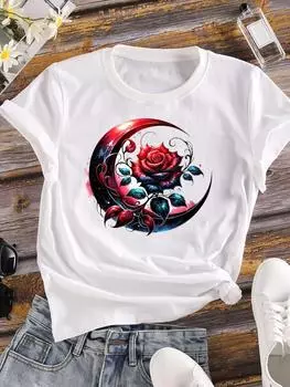 (Азиатский размер) Винтажная цветочная милая женская футболка, верхняя одежда, повседневная модная футболка с коротким рукавом, женская футболка с принтом и графикой для женщин S