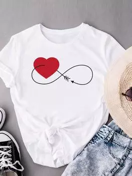 (Азиатский размер) Женская акварель Love Sweet Valentine с коротким рукавом, модная женская футболка с принтом, верхняя одежда, повседневная футболка, женские футболки с графикой S