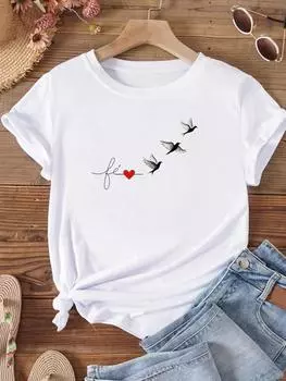 (Азиатский размер) Женская акварельная милая милая модная одежда с короткими рукавами 90-х годов, повседневная футболка, женская женская футболка с принтом, футболки с графическим рисунком S