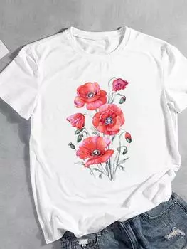 (Азиатский размер) Женская акварельная милая милая футболка с коротким рукавом, модная женская одежда с принтом, повседневная футболка, женские футболки с графикой S