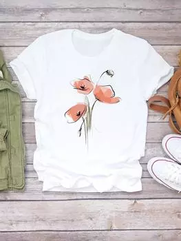 (Азиатский размер) Женская акварельная милая стильная футболка 90-х годов с коротким рукавом, модная женская футболка с принтом, верхняя одежда, повседневная футболка, женские футболки с графикой S