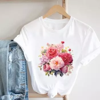 (Азиатский размер) Женская акварельная милая трендовая футболка в стиле 90-х с принтом, верхняя одежда, модная футболка, повседневная женская футболка с коротким рукавом с коротким рукавом S