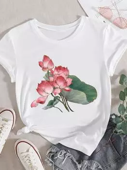 (Азиатский размер) Женская акварельная милая трендовая милая модная футболка 90-х с коротким рукавом, верхняя одежда с принтом, женская повседневная футболка, женские футболки с графикой S